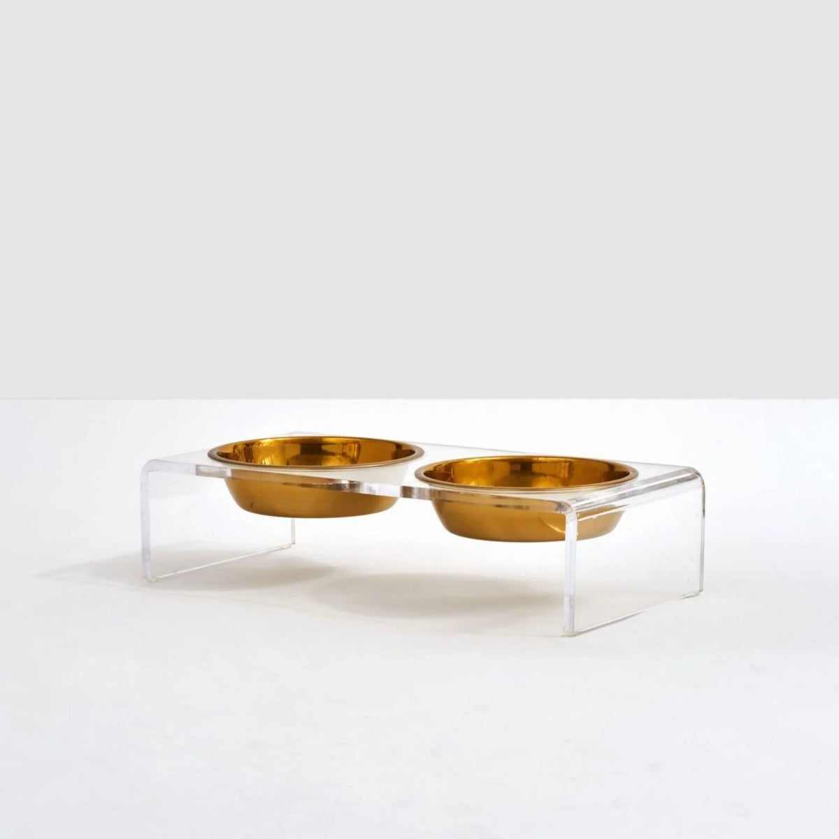 Large Clear Double Dog Bowl Feeder with Silver Bowls - 1 Quart