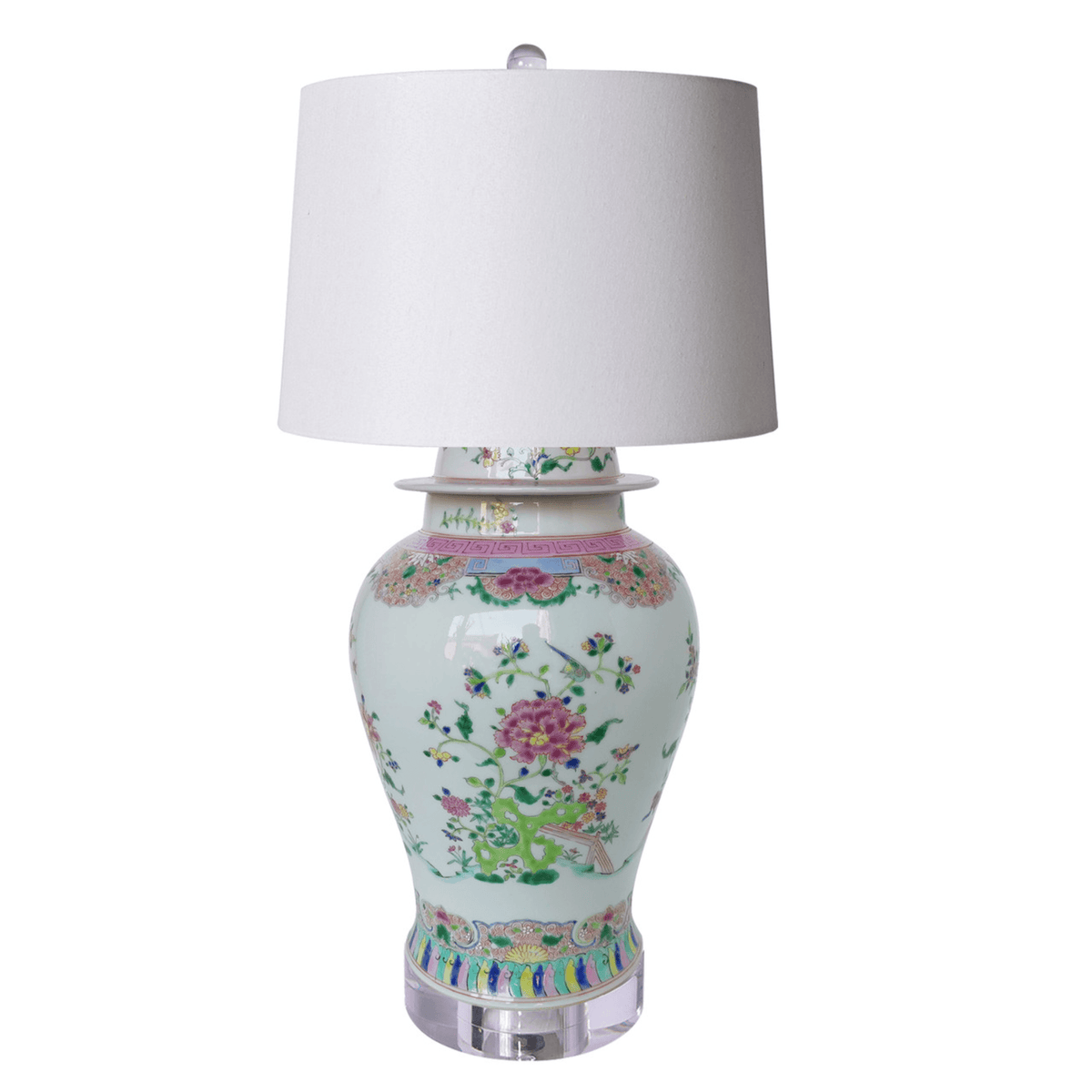 Asian Ceramic Lamp Floral Butterfly White Polychrome Blue shops Green Yellow Pink Red Oriental Table Lamp Lighting Style Decor