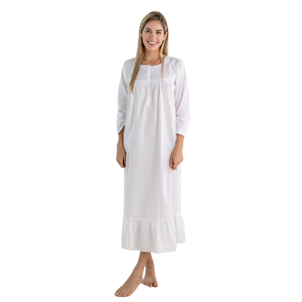 Catherine White Cotton Nightgown - The Well Appointed House