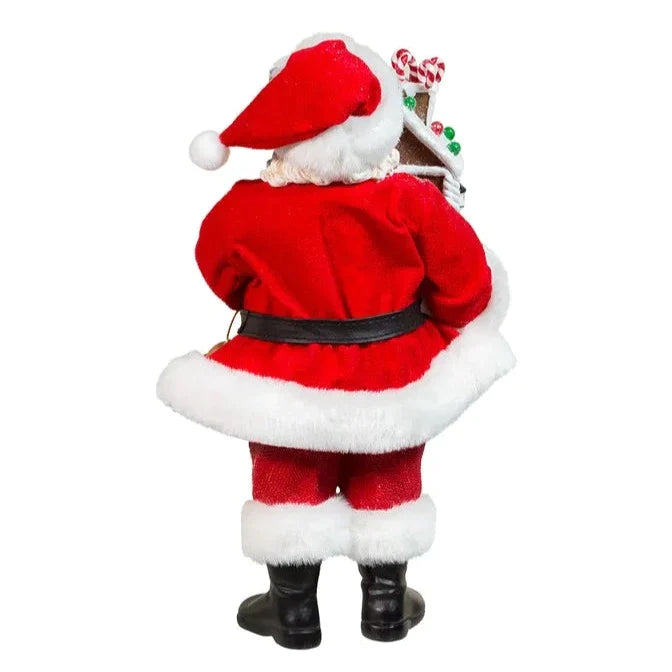 12" Fabriché™ Battery-Operated Santa With Light-Up Gingerbread House - Christmas Decor - The Well Appointed House