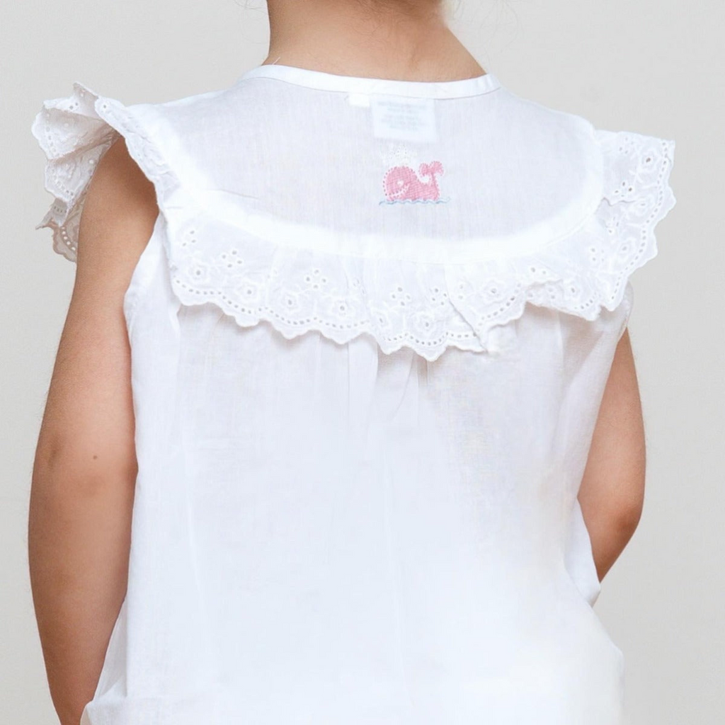 Wendy Whale White Cotton Dress with Embroidery - The Well Appointed House