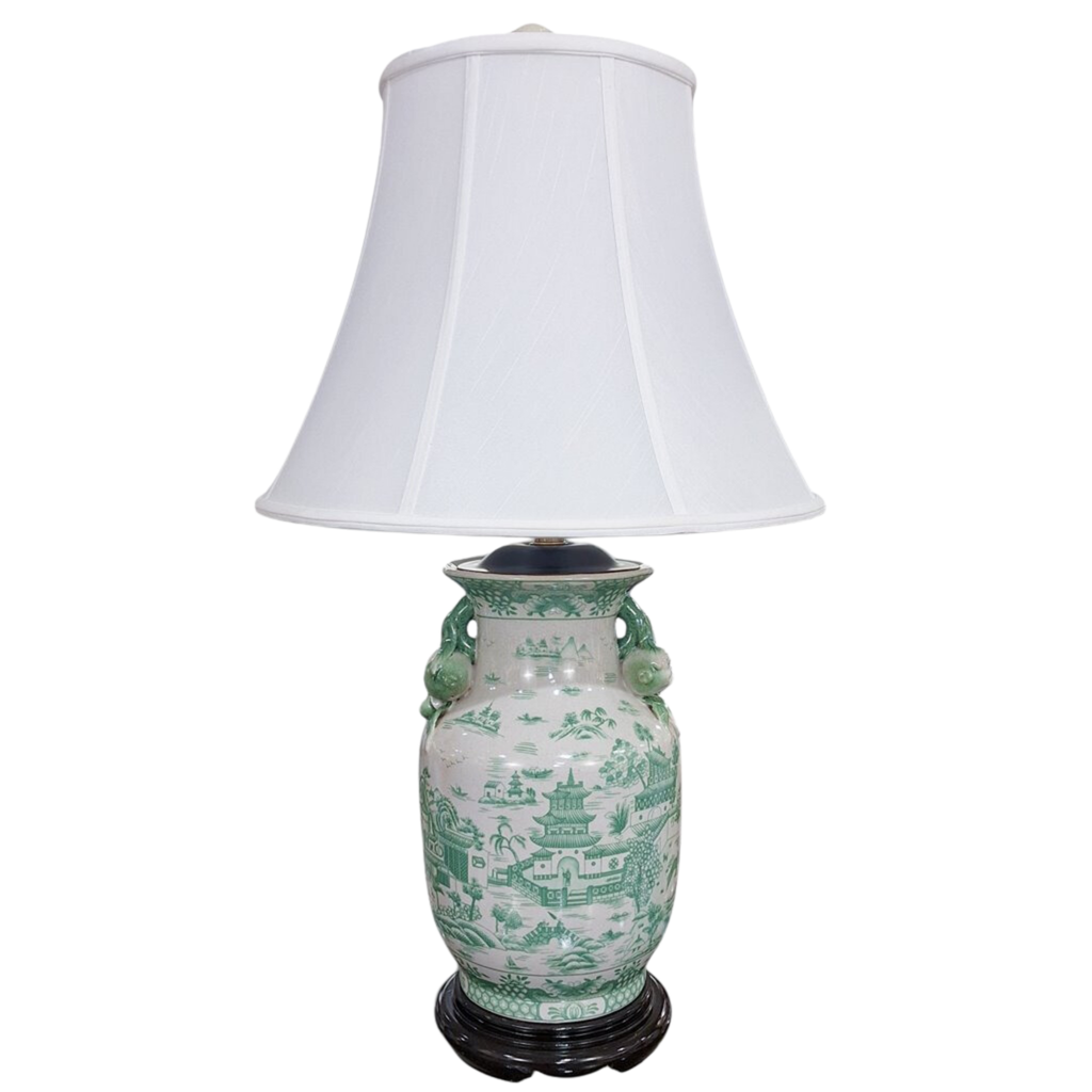 Green & White Willow Porcelain Vase Lamp - The Well Appointed House