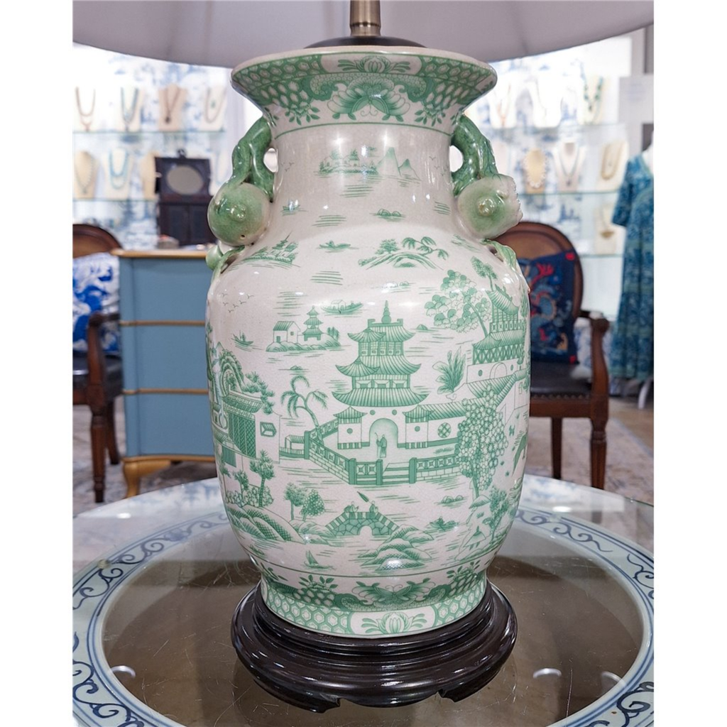 Green & White Willow Porcelain Vase Lamp - The Well Appointed House