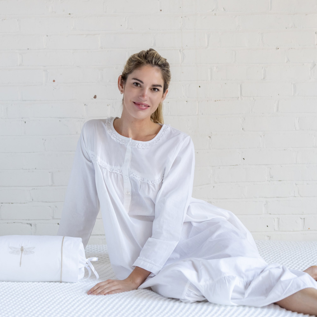 Catherine White Cotton Nightgown - The Well Appointed House