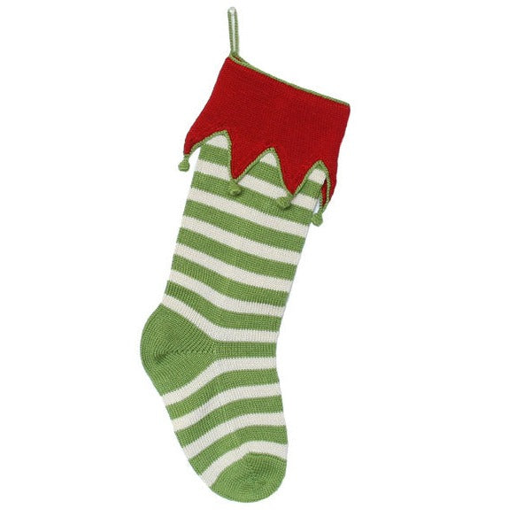 Elf Cuff Striped Stocking in Green - The Well Appointed House