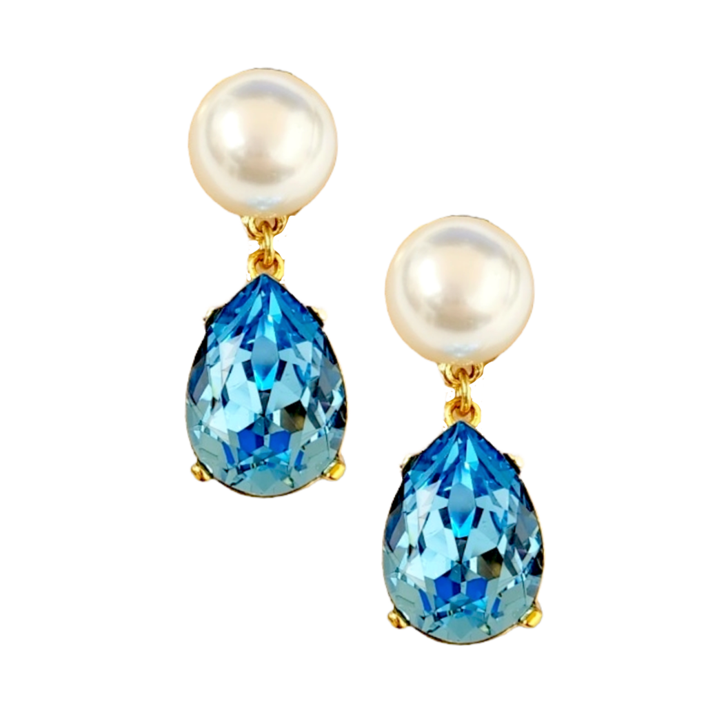 Pearl & Aqua Teardrop Pierced Earring - The Well Appointed House