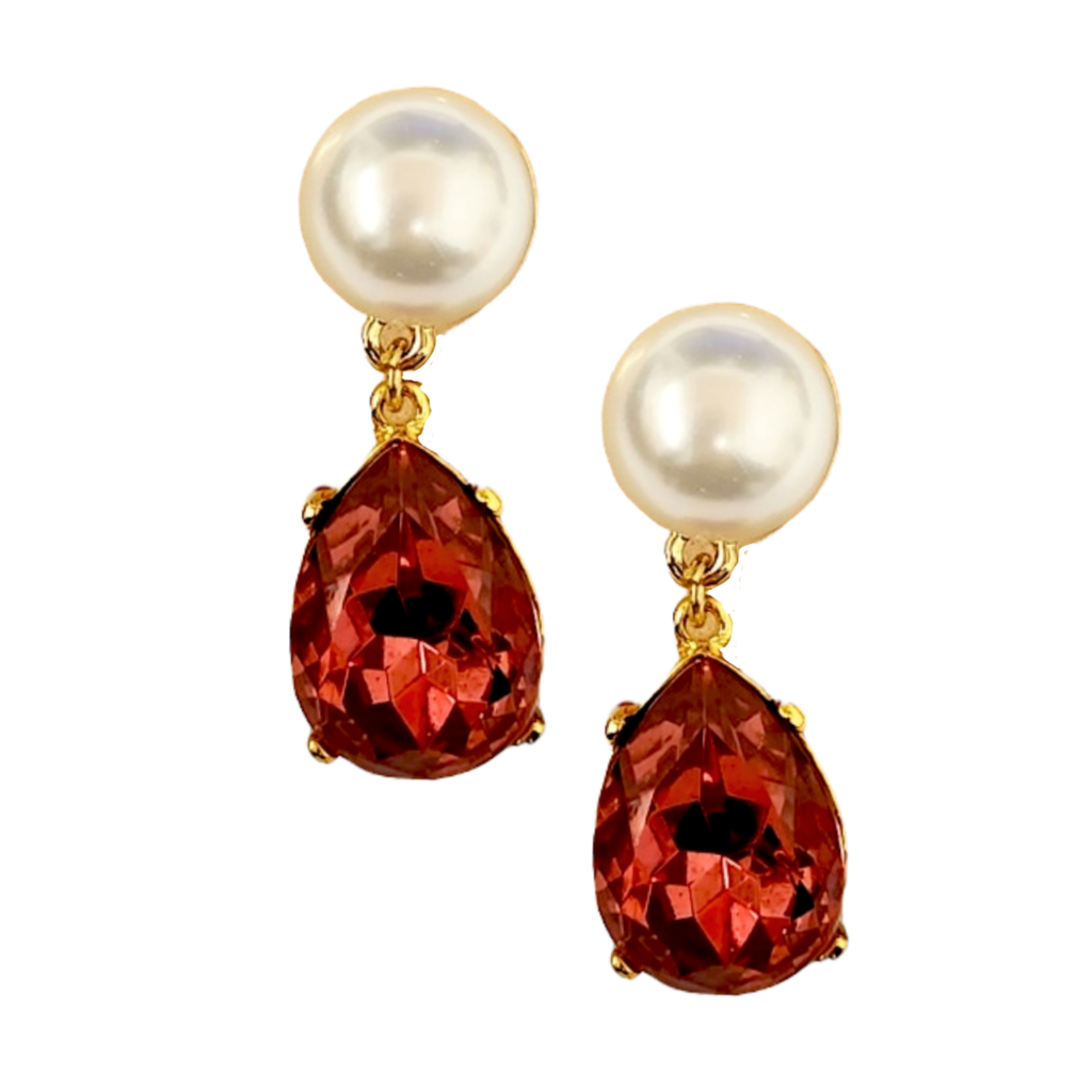 Pearl & Rose Stone Teardrop Pierced Earring - The Well Appointed House