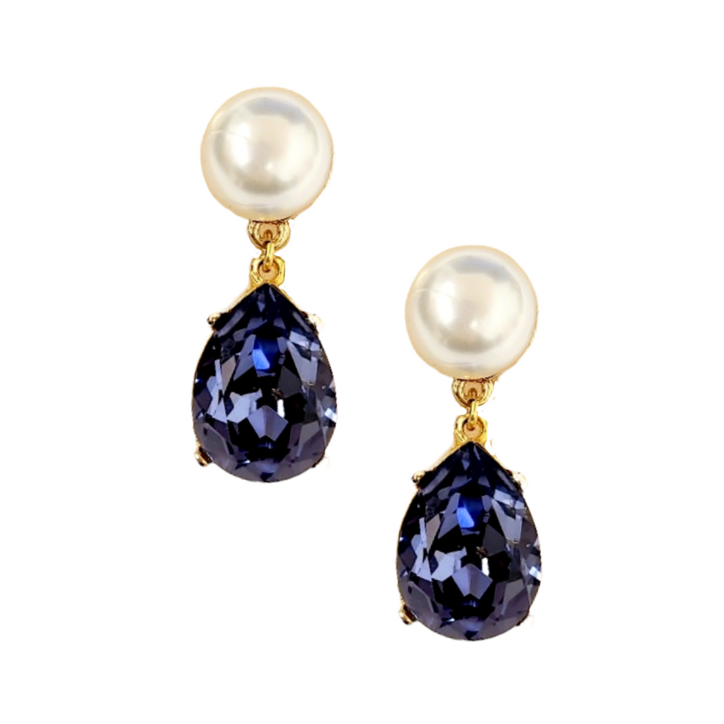 Pearl & Tanzanite Teardrop Pierced Earring - The Well Appointed House