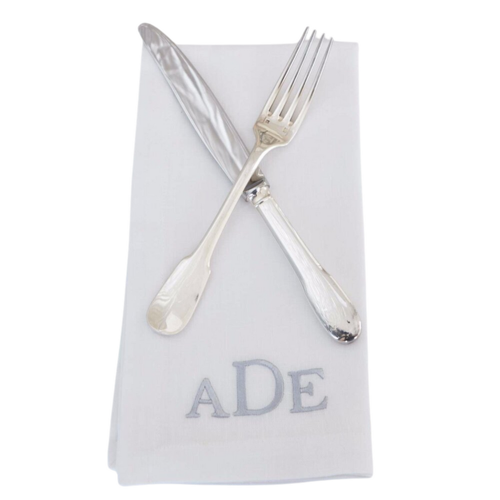 White Linen Dinner Napkin with Monogram - The Well Appointed House