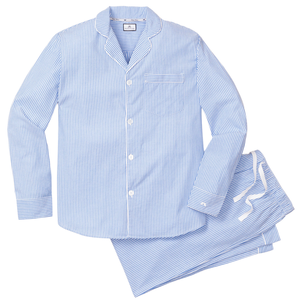 Men's Twill Pajama Set in French Blue Seersucker - The Well Appointed House