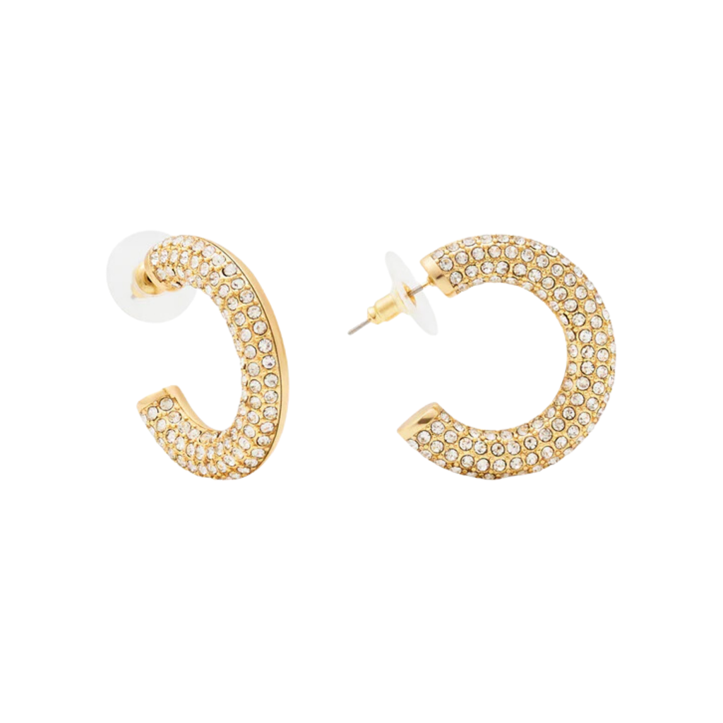 Polished Gold & Crystal Hoop Post Earring - The Well Appointed House