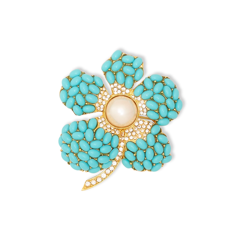 Turquoise & Pearl Flower Pin - The Well Appointed House