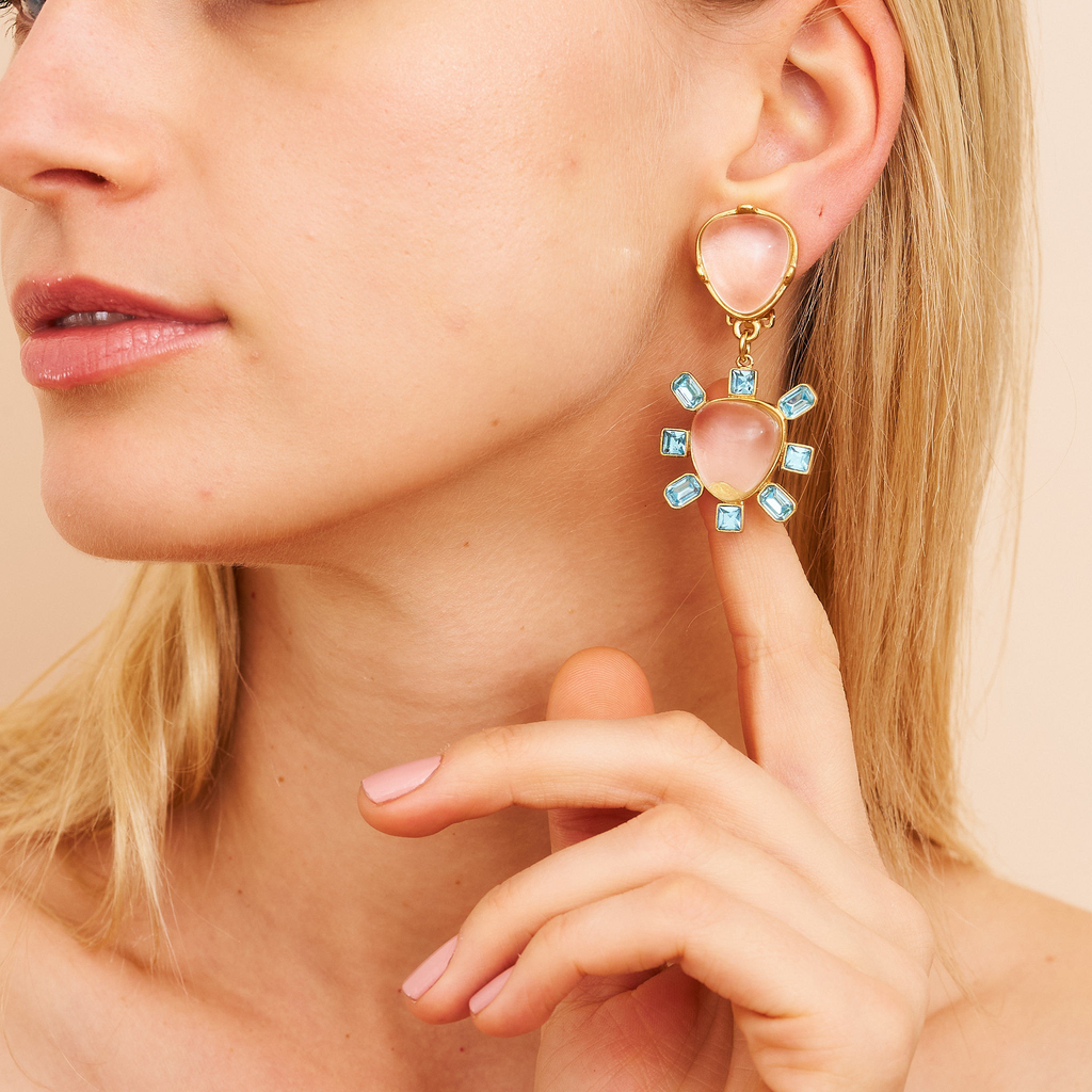 Aqua & Clear Center Drop Clip Earrings - The Well Appointed House