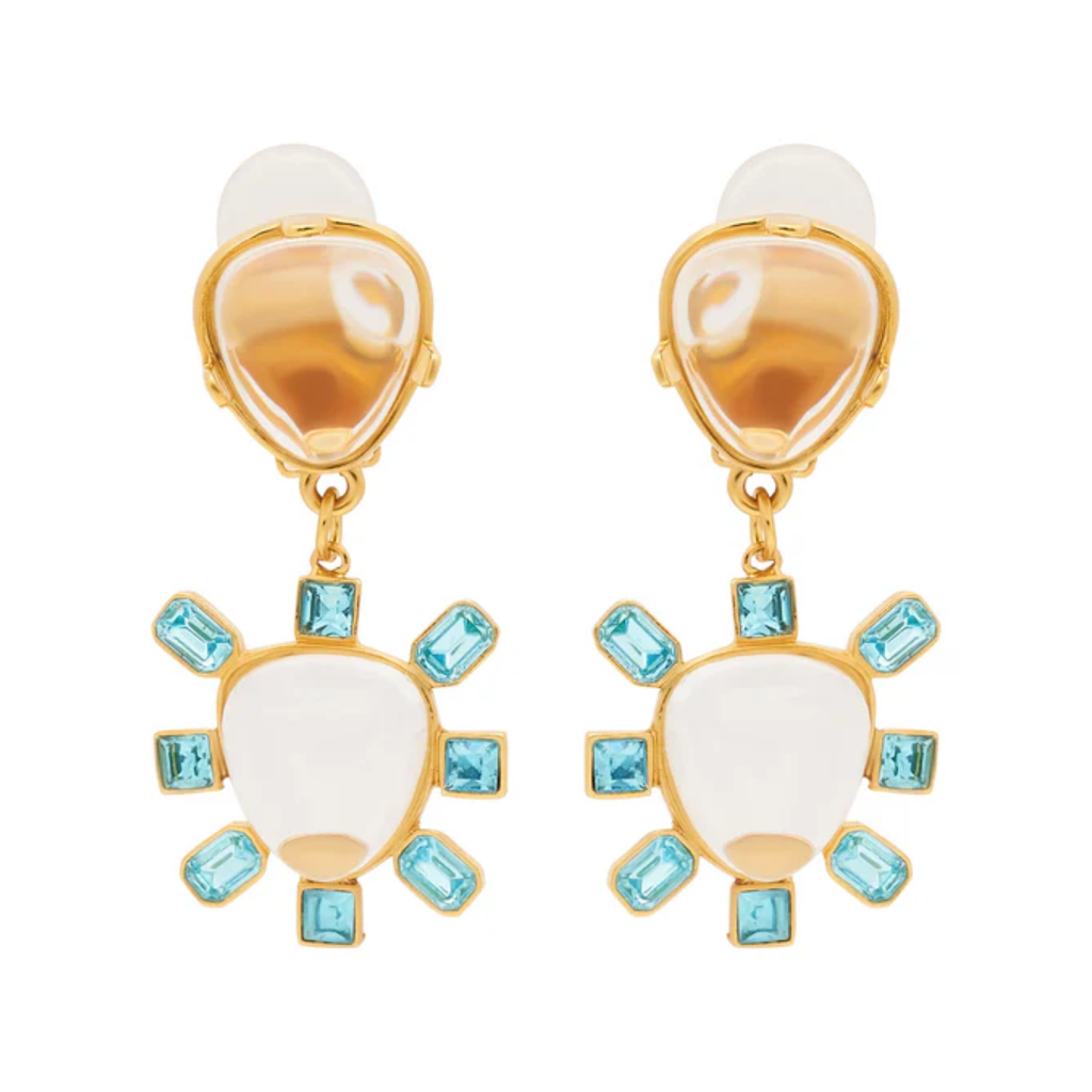 Aqua & Clear Center Drop Clip Earrings - The Well Appointed House