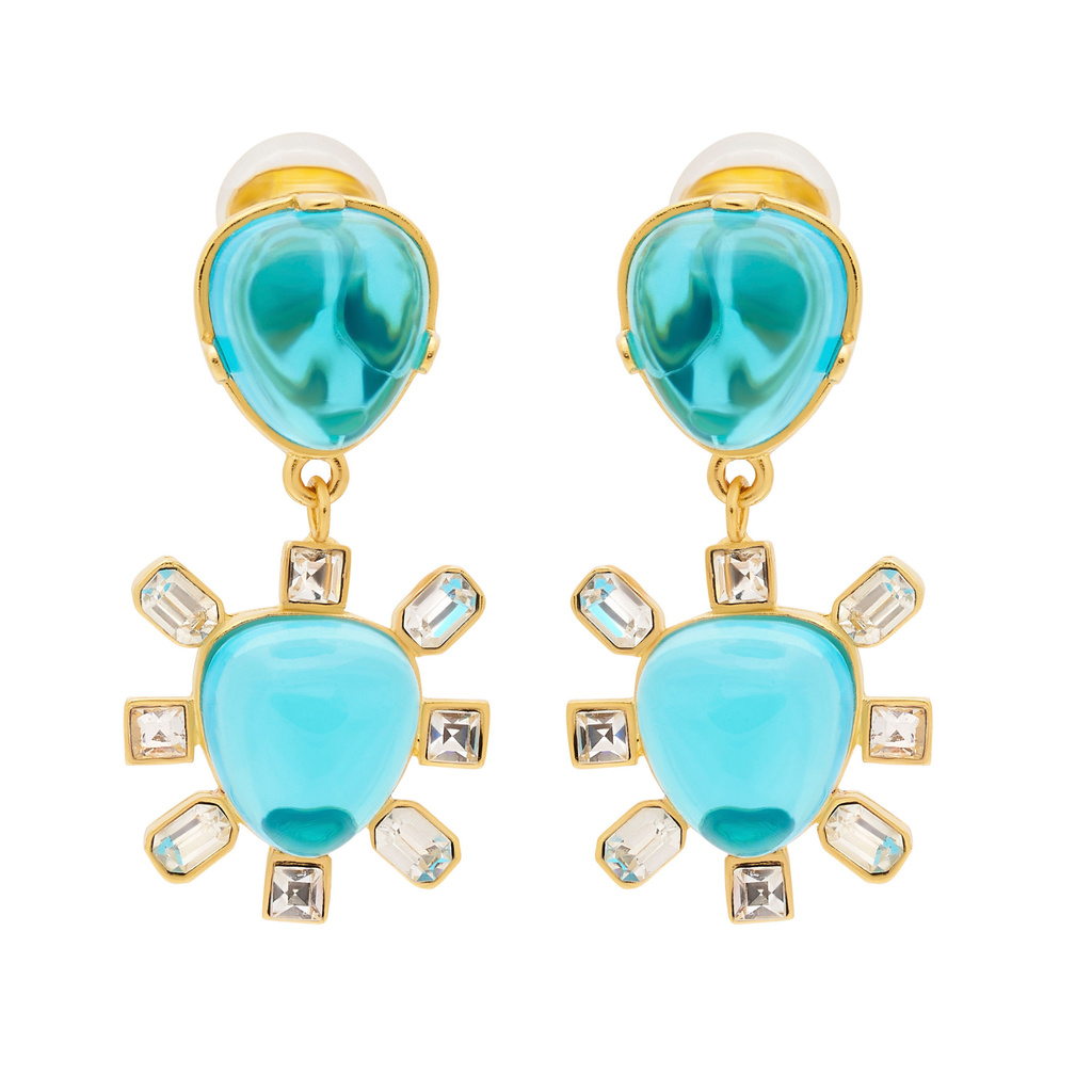 Gold & Aqua Drop Clip Earrings - The Well Appointed House