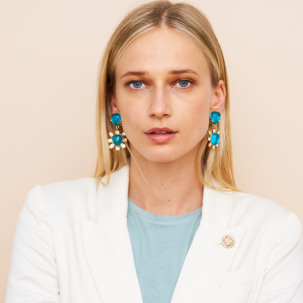 Gold & Aqua Drop Clip Earrings - The Well Appointed House