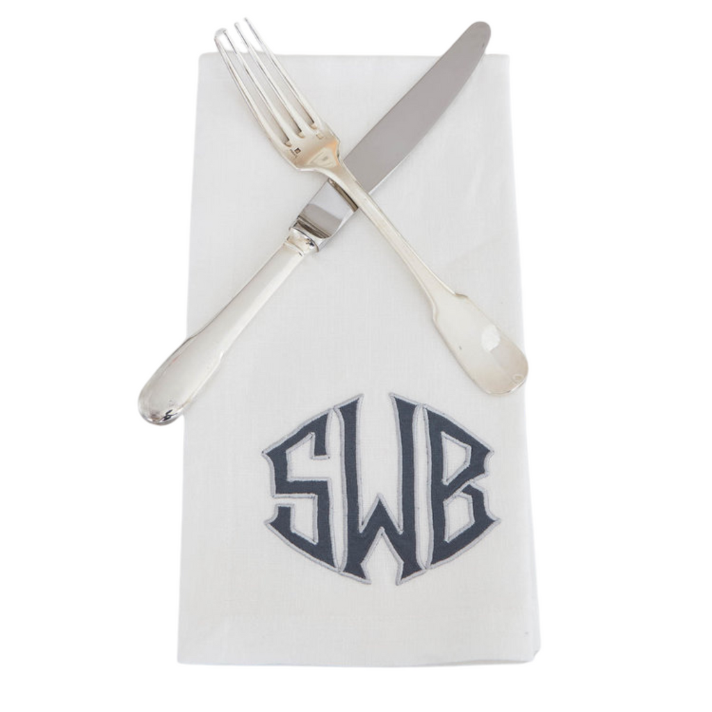 White Linen Dinner Napkin with Monogram - The Well Appointed House