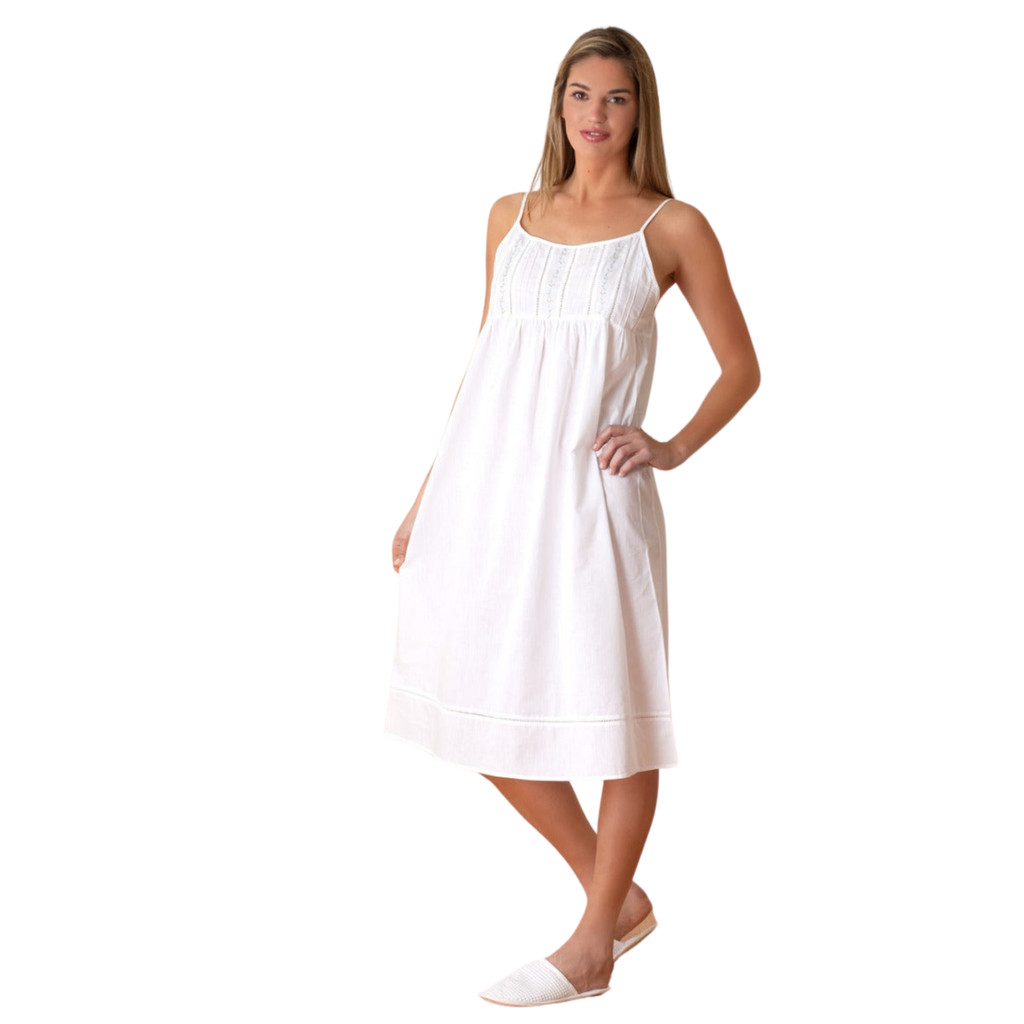 Elaine White Cotton Nightgown with Embroidery - The Well Appointed House