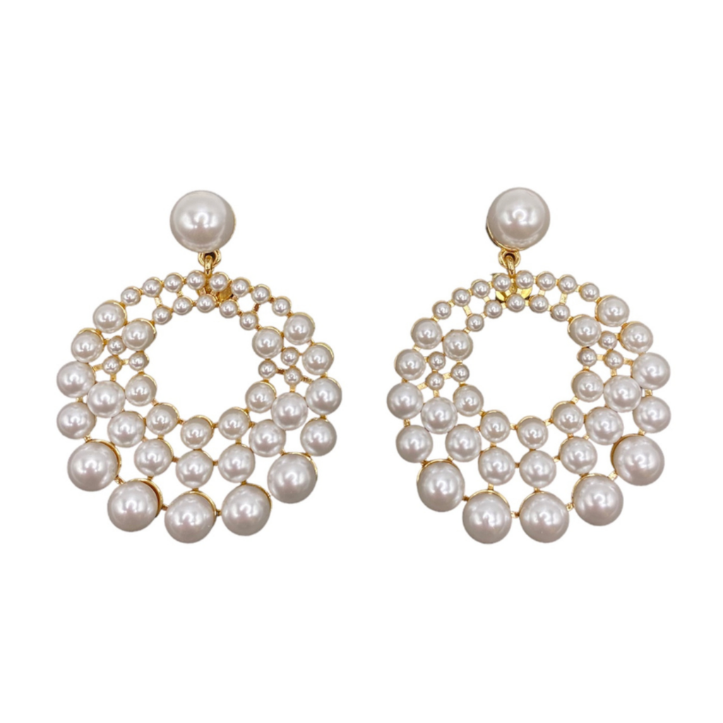 Gold and White Pearl Cluster Circle Earrings - The Well Appointed House