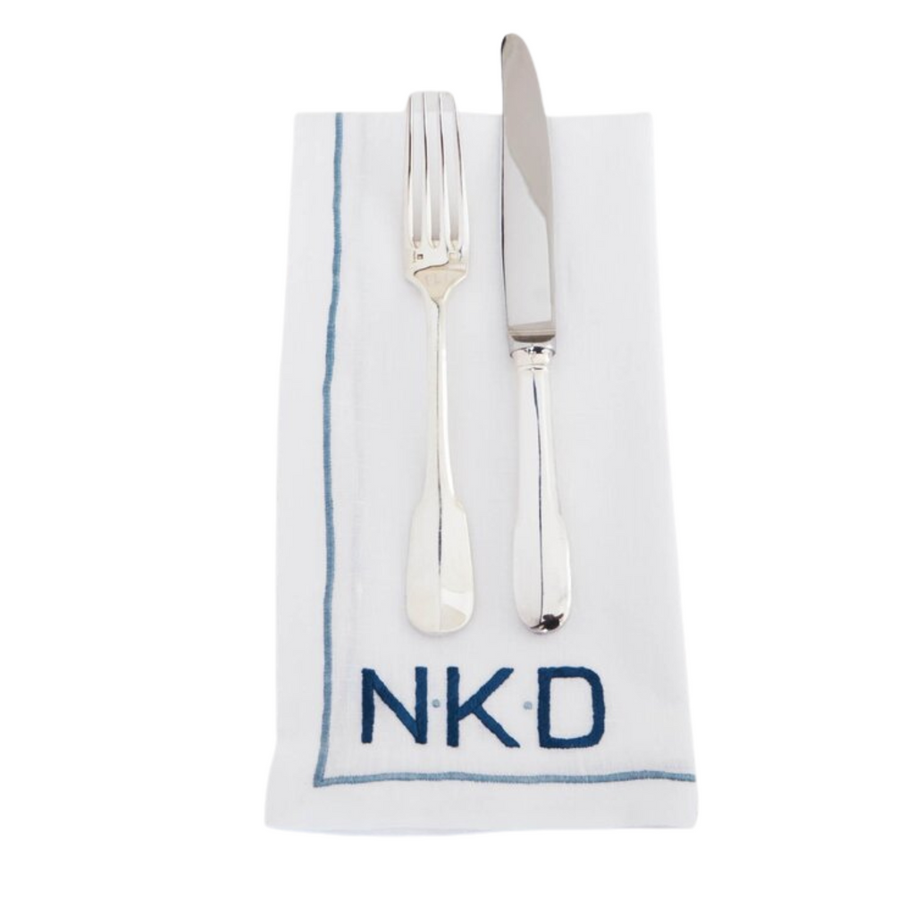 White Linen Dinner Napkin with Monogram - The Well Appointed House