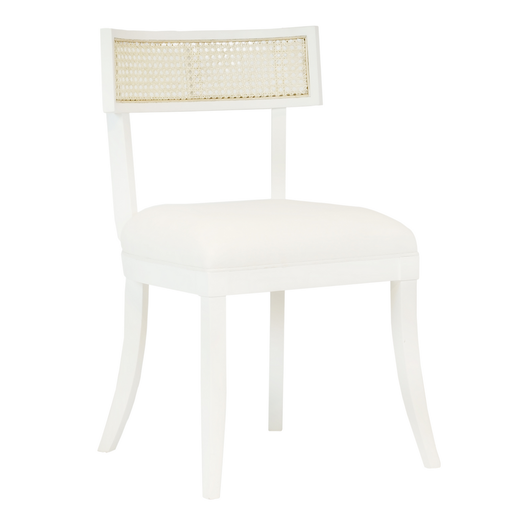 Britta Dining Chair with Cane Detail in Matte White Lacquer - The Well Appointed House