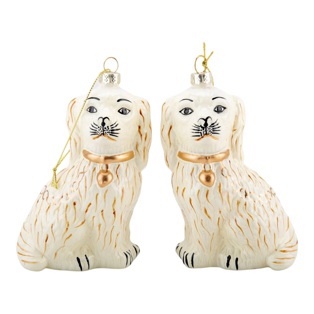 Pair of Cream Glass Dog Ornaments - The Well Appointed House