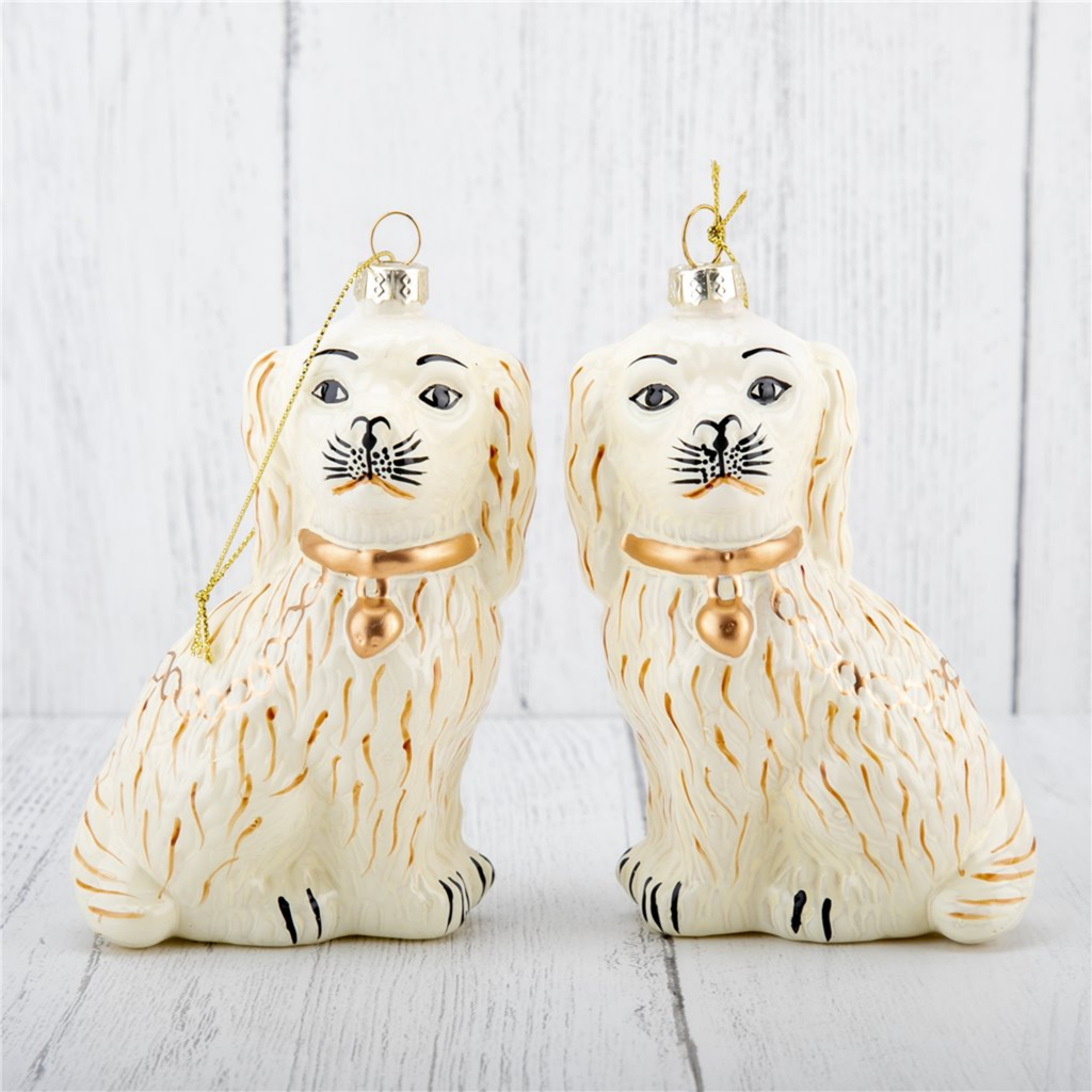 Pair of Cream Glass Dog Ornaments - The Well Appointed House