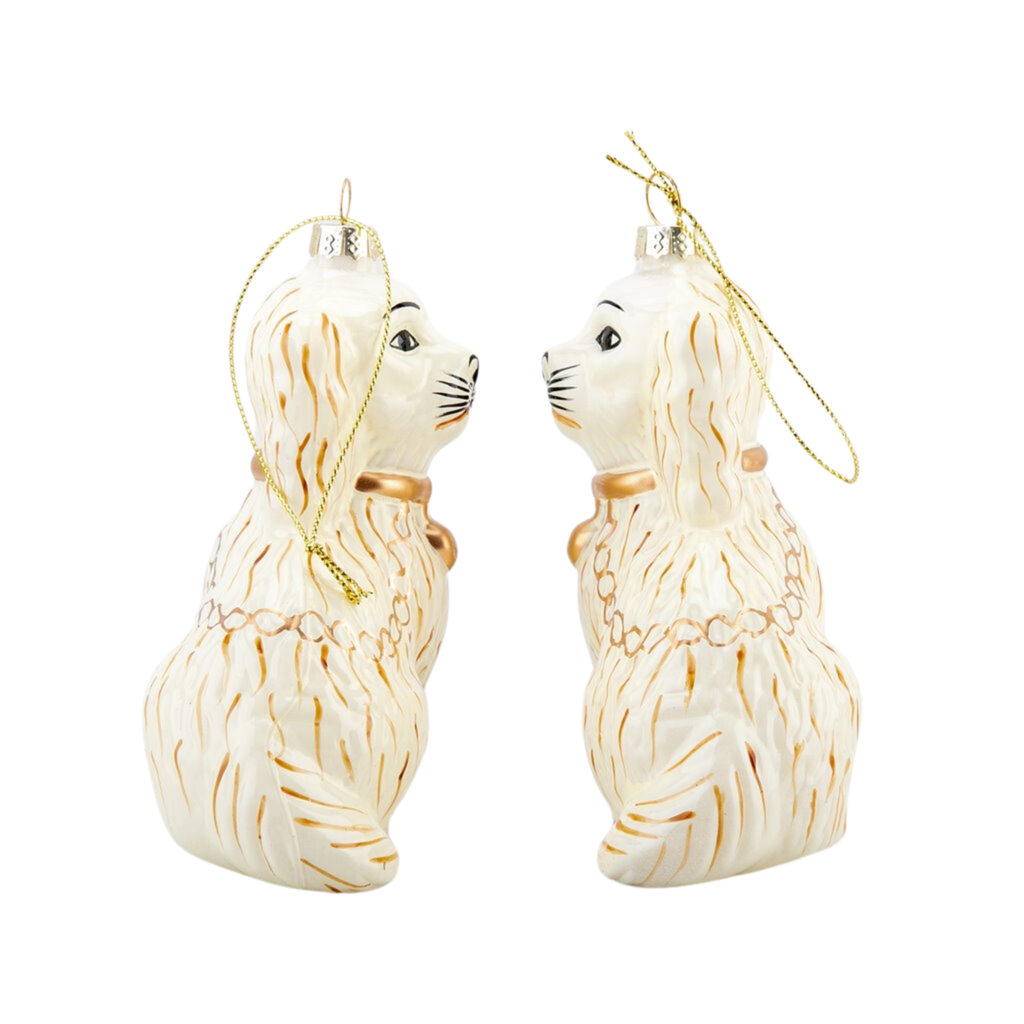 Pair of Cream Glass Dog Ornaments - The Well Appointed House