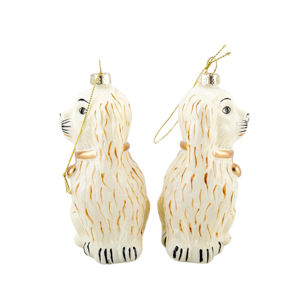 Pair of Cream Glass Dog Ornaments - The Well Appointed House