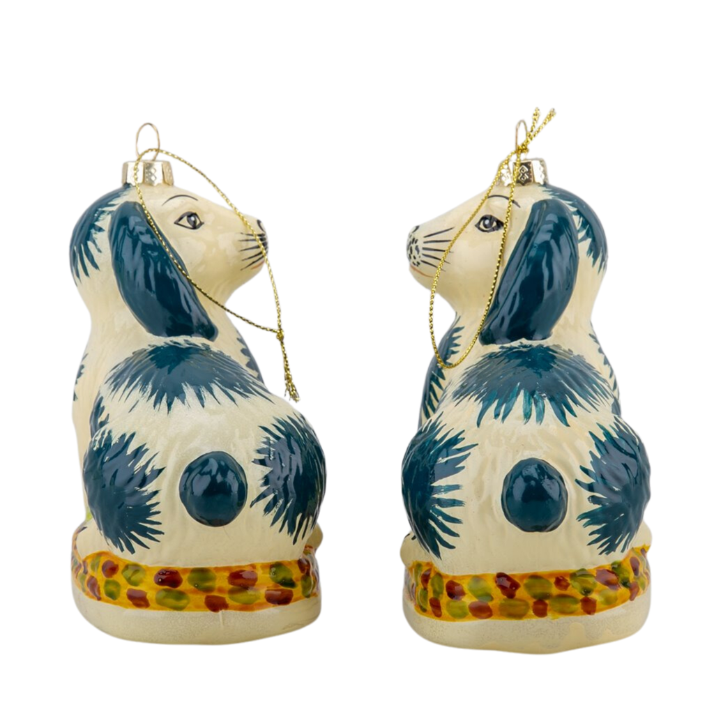 Pair of Blue Glass Bunny Ornaments - The Well Appointed House