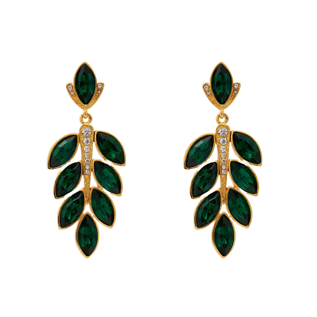 Gold & Emerald Leave Post Drop Earring - The Well Appointed House