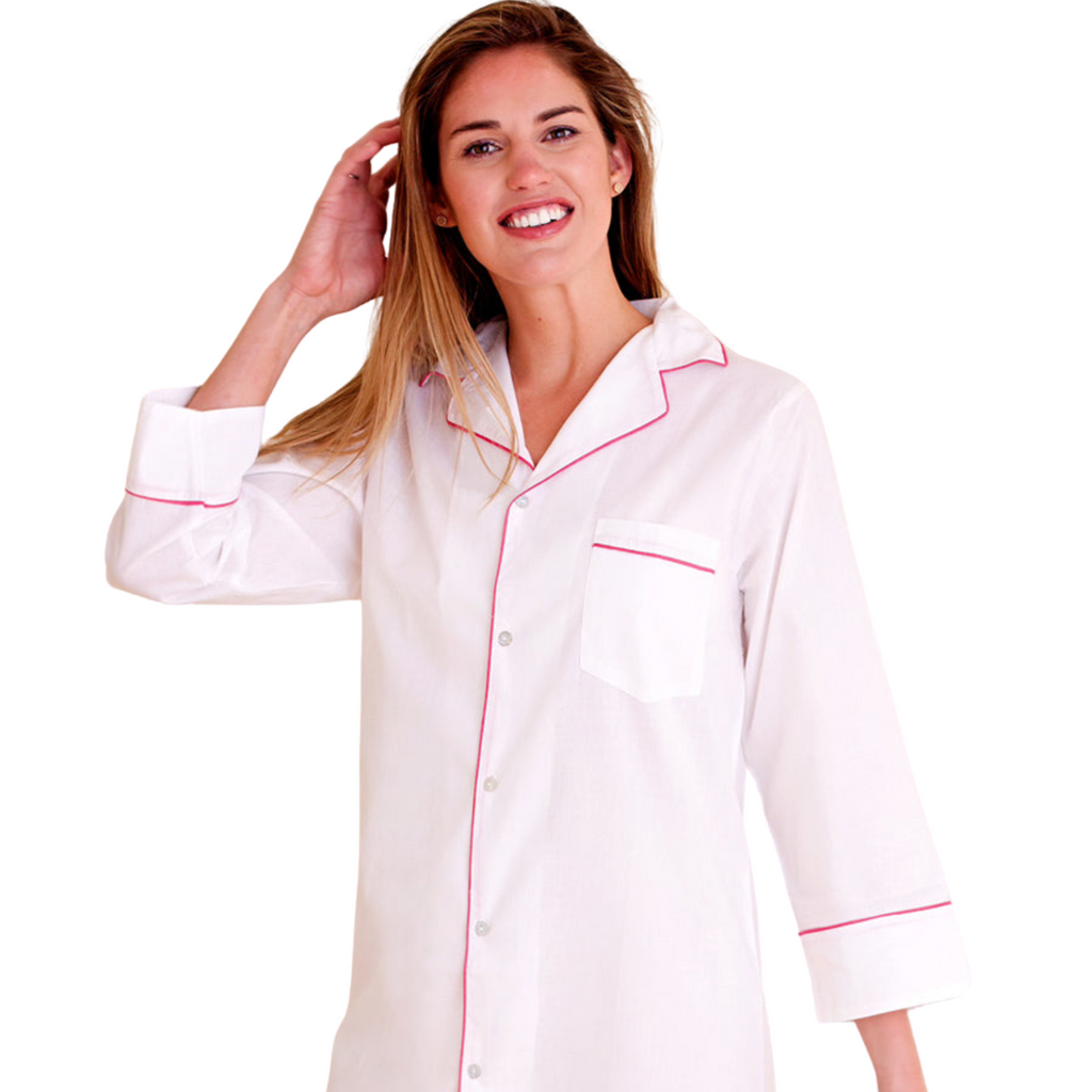 Sharon Nightshirt with Raspberry Piping - The Well Appointed House