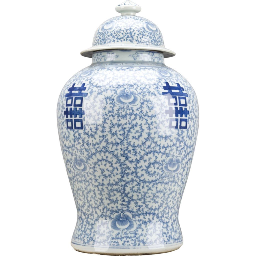 Classic Porcelain Double Happiness Lidded Jar - The Well Appointed House