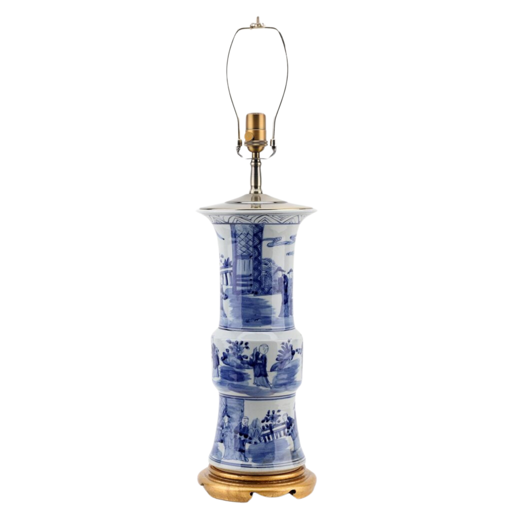 Blue & White Classic Porcelain Vase Lamp With Brass Vase - The Well Appointed House