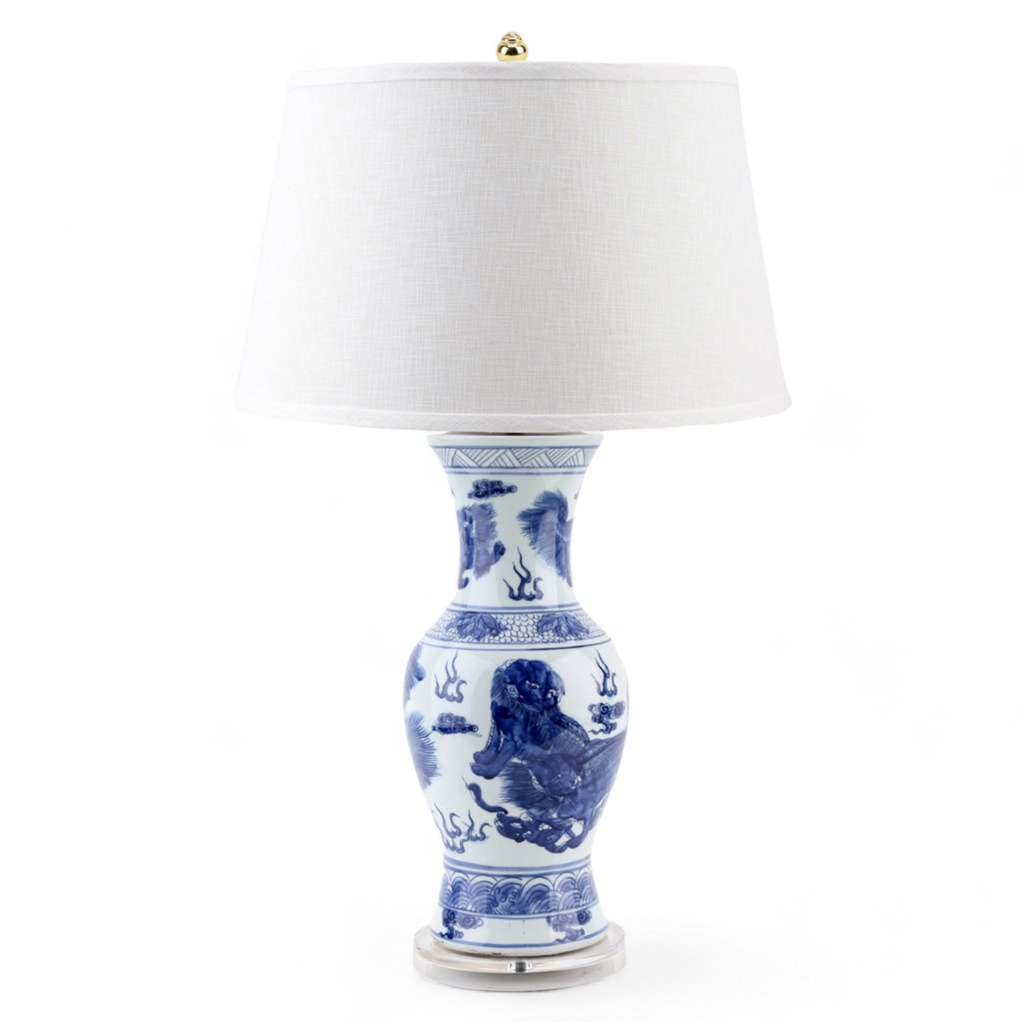 Blue & White Porcelain Fish Tail Vase Lamp With Acrylic Base - The Well Appointed House