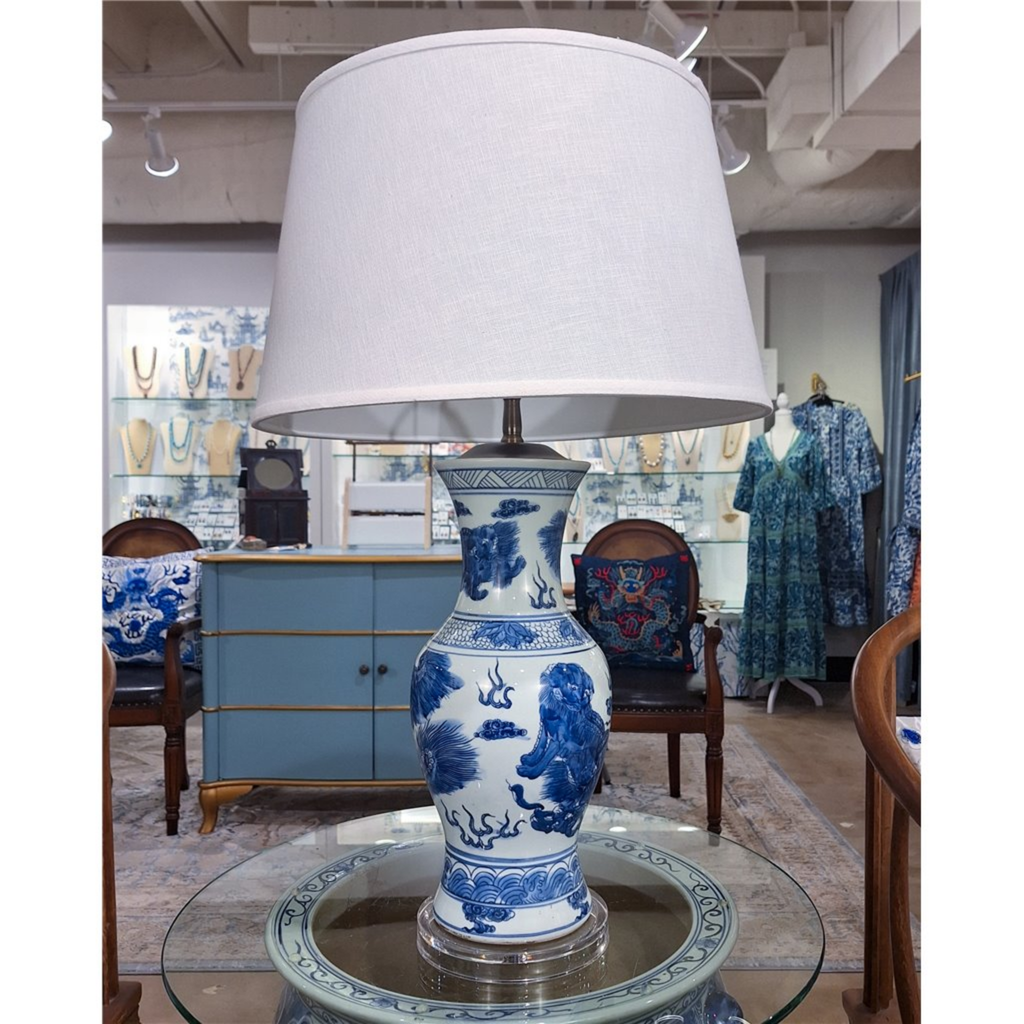 Blue & White Porcelain Fish Tail Vase Lamp With Acrylic Base - The Well Appointed House