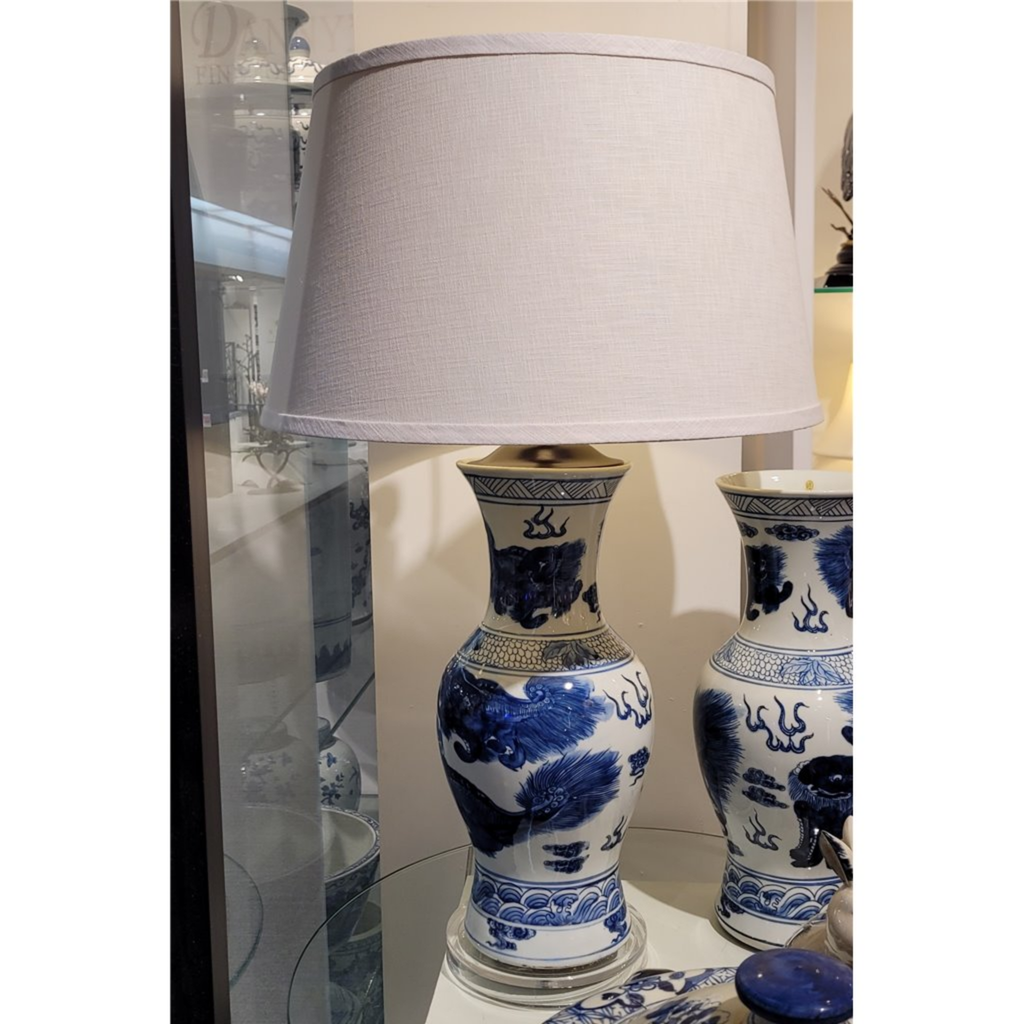 Blue & White Porcelain Fish Tail Vase Lamp With Acrylic Base - The Well Appointed House