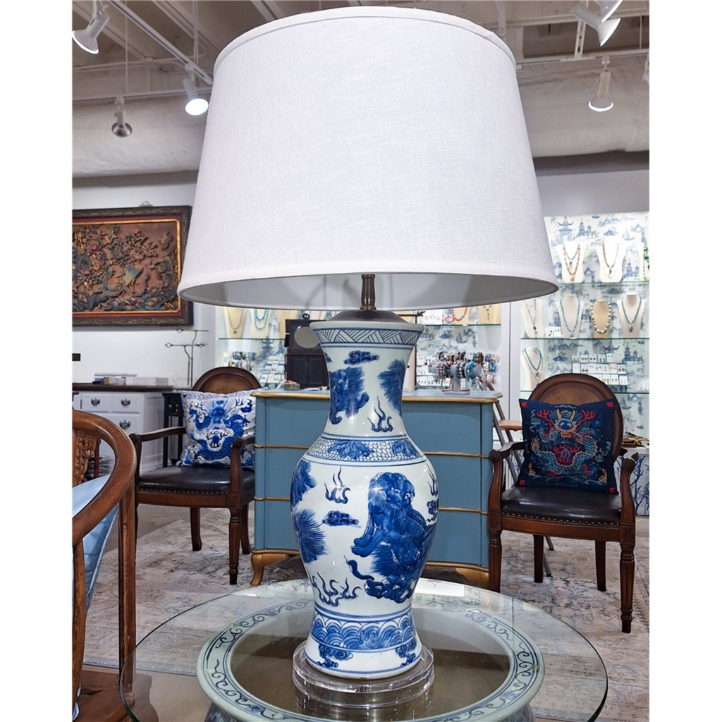 Blue & White Porcelain Fish Tail Vase Lamp With Acrylic Base - The Well Appointed House