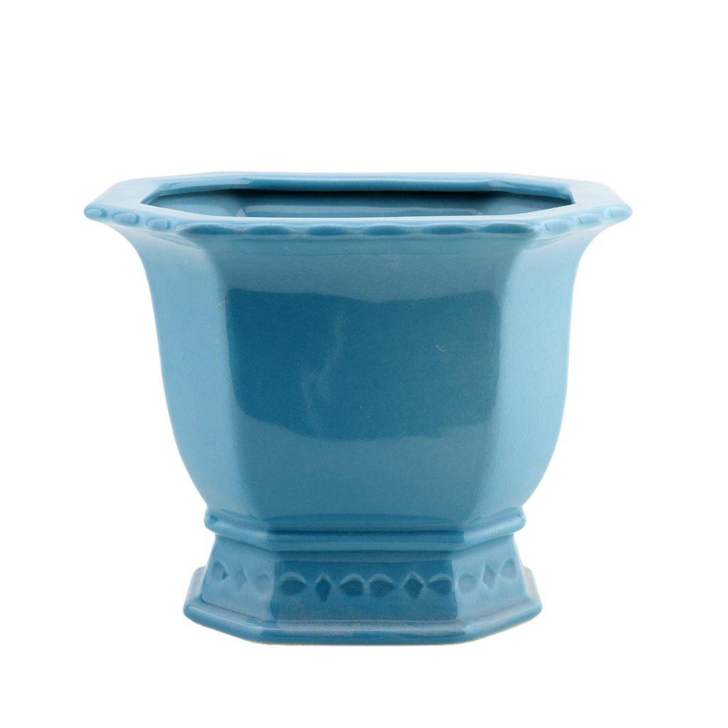 Sky Blue Porcelain Octagonal Footed Planter - The Well Appointed House