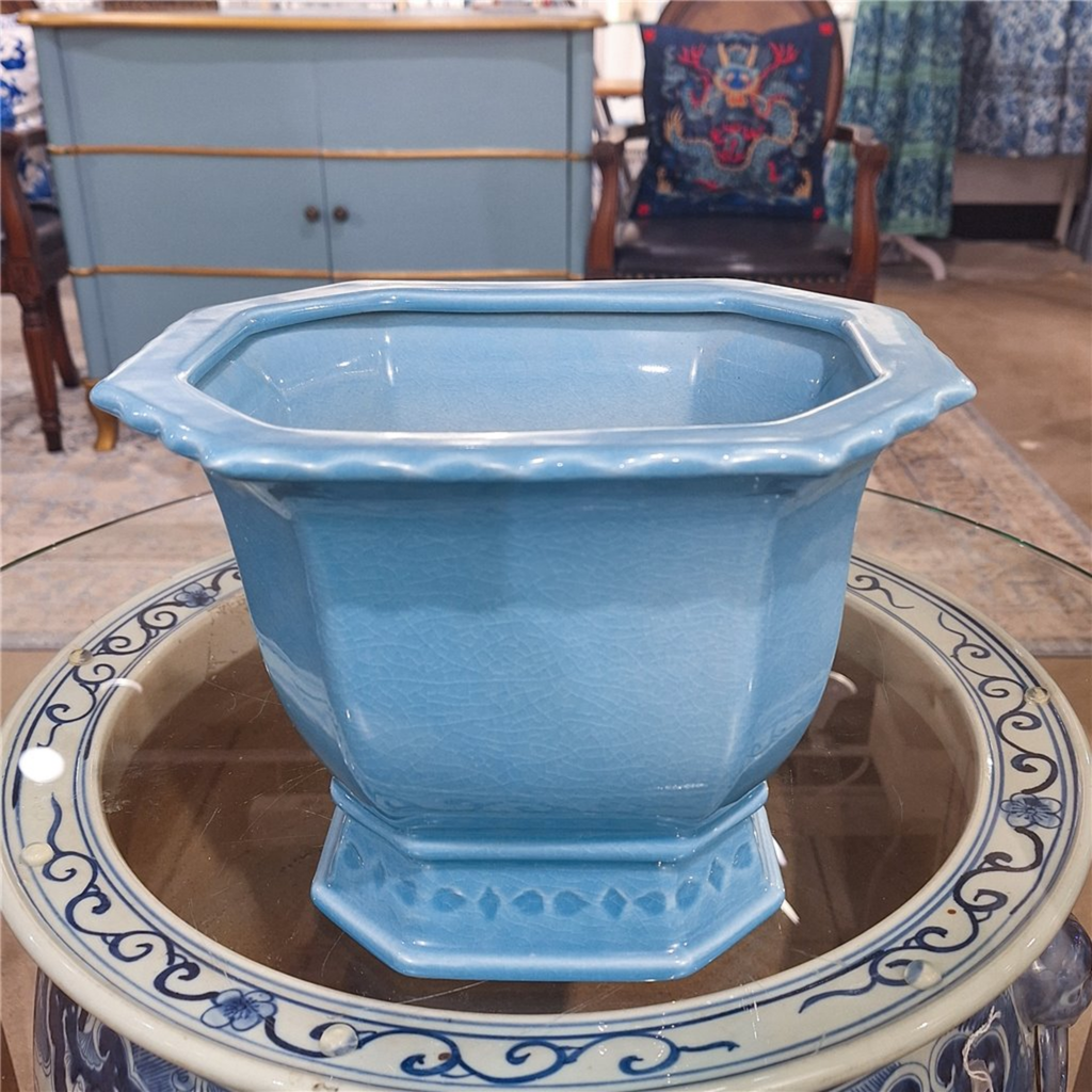 Sky Blue Porcelain Octagonal Footed Planter - The Well Appointed House