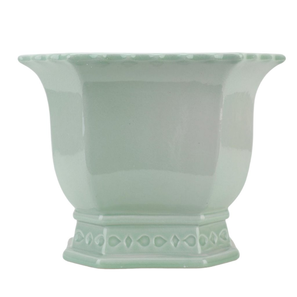 Large Light Green Porcelain Octagonal Footed Planter - The Well Appointed House