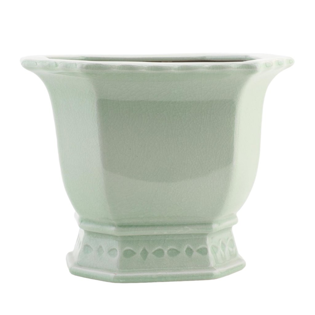 Small Light Green Porcelain Octagonal Footed Planter - The Well Appointed House