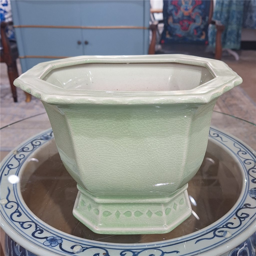 Small Light Green Porcelain Octagonal Footed Planter - The Well Appointed House