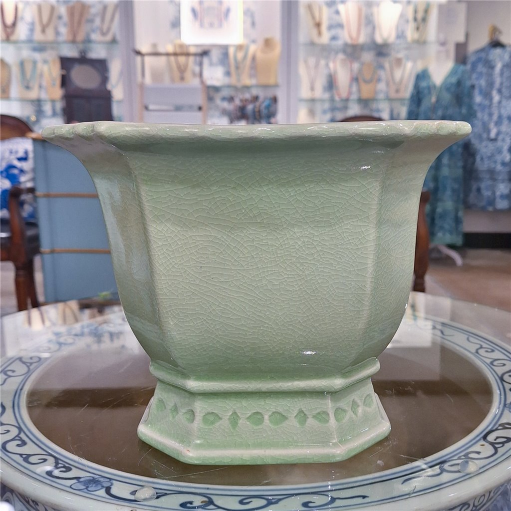 Small Light Green Porcelain Octagonal Footed Planter - The Well Appointed House