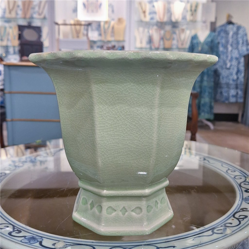 Small Light Green Porcelain Octagonal Footed Planter - The Well Appointed House