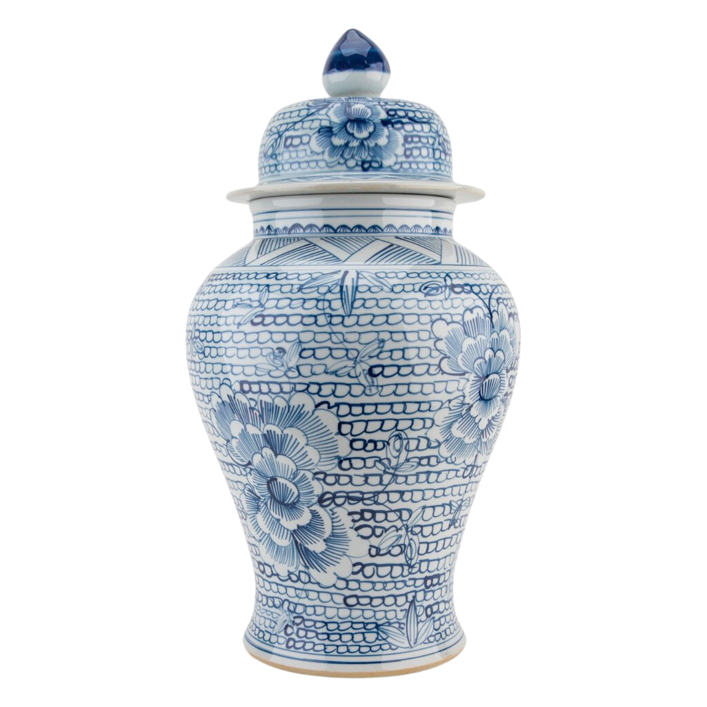 Porcelain Lidded Blue And White Flower Jar - The Well Appointed House