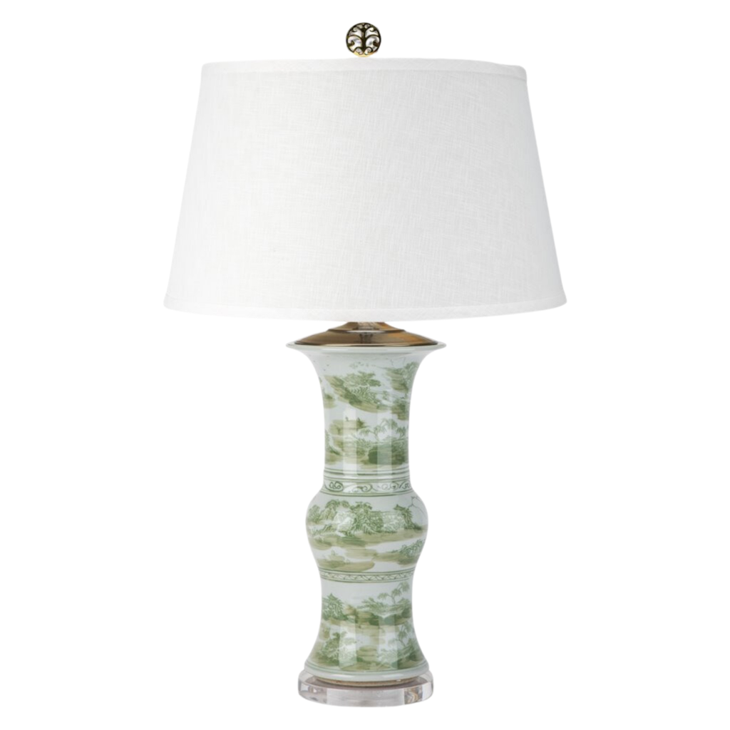 Princess Mantel Vase Lamp With Green Scene - The Well Appointed House