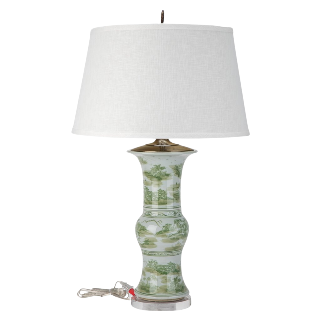 Princess Mantel Vase Lamp With Green Scene - The Well Appointed House