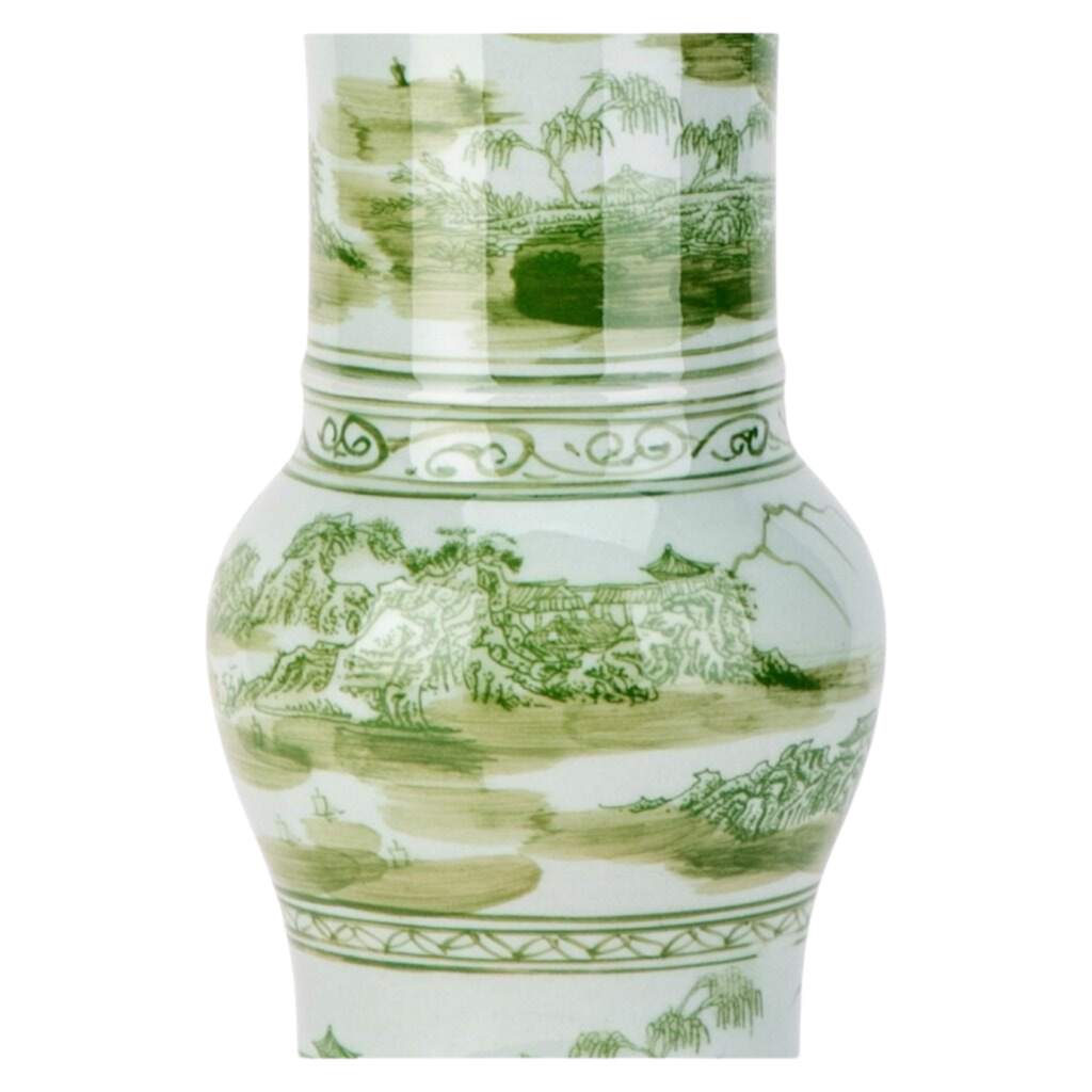 Princess Mantel Vase Lamp With Green Scene - The Well Appointed House