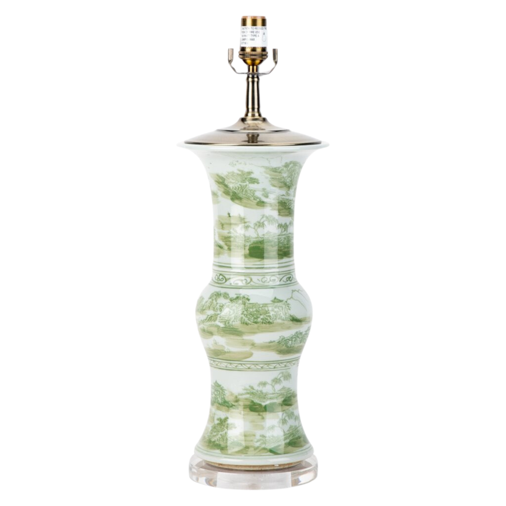 Princess Mantel Vase Lamp With Green Scene - The Well Appointed House